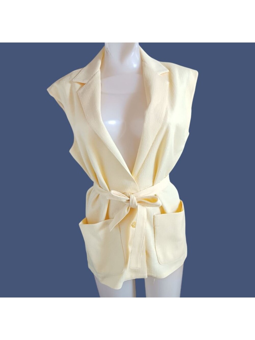 sz 10 Vintage Women's Vest 1980's Alex Colman Blazer Belted Waist & Pockets
